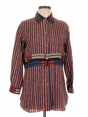 Hermes Vintage Silk Red and Blue Striped Button-Down Shirt Size 44/ US 14